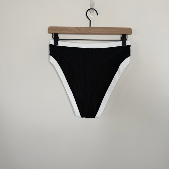 Antonio Melani Black & White High Waisted Bikini Bottom Colorblock Retro Swim - Picture 7 of 8